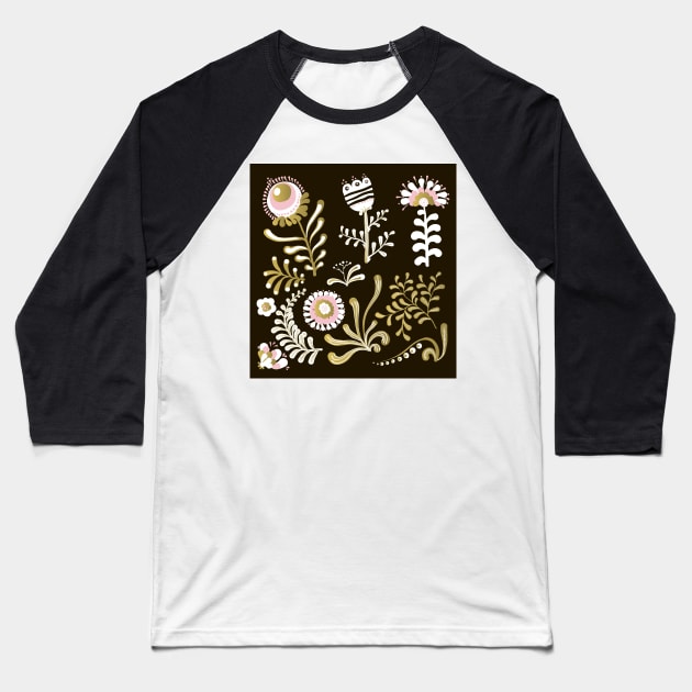 Elegance Seamless pattern with flowers, vector floral illustration in vintage style Baseball T-Shirt by Olga Berlet